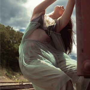 Maeve Sleeveless Sheer Tulle Overlay Duster - Beautiful mint color